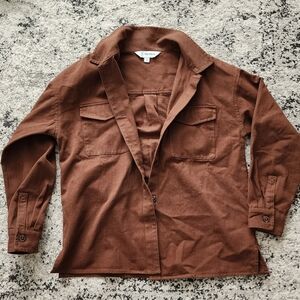 Oversized Shacket Western Boho Granola Womens M Brown 100% Cotton